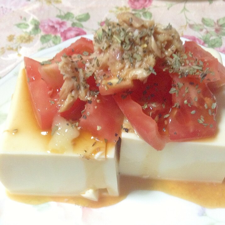 にんにくバジル香る♡ツナトマト冷奴